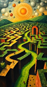 AI gegenereerde afbeelding voor 'Mímir's Maze'